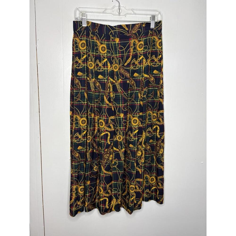 Vintage Skirt Womens 12 JH Collectibles Equestrian Chain Horse Pleated Maxi